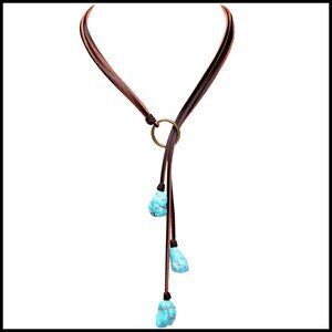 Handmade Y-Shape Bohemian Vintage Necklace with Genuine Leather Cord Adjustable